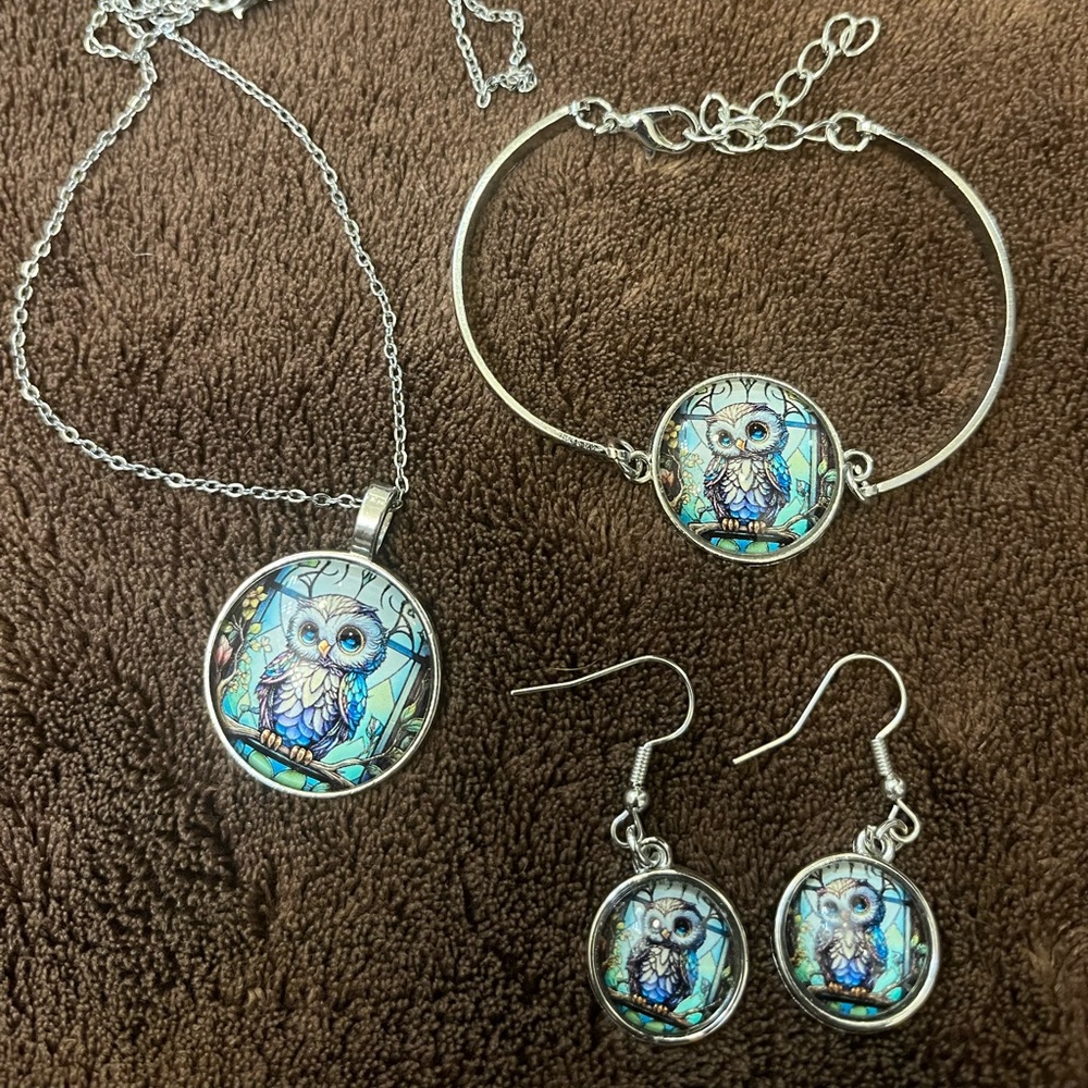 Silver Owl Jewelry Set